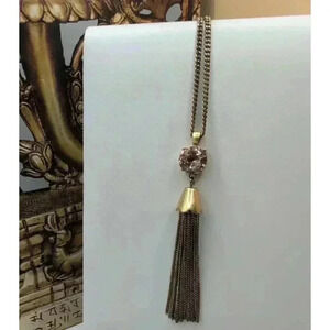 J Crew Gold Tone Chain Gemstone Tassel Pendant Necklace